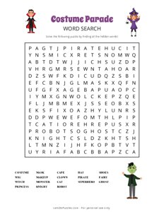 Costume Parade Word Search