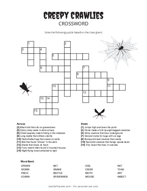 Creepy Crawlies Halloween Crossword