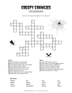 Creepy Crawlies Halloween Crossword