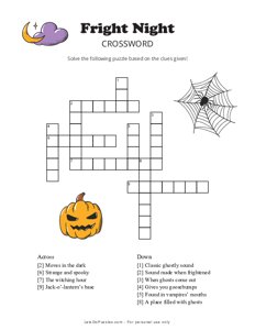 Fright Night Halloween Crossword
