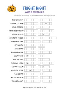 Fright Night Halloween Word Scramble
