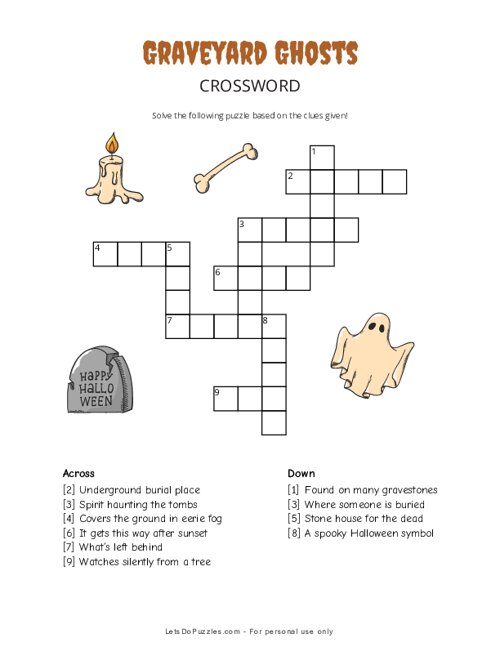 Graveyard Ghosts Halloween Crossword