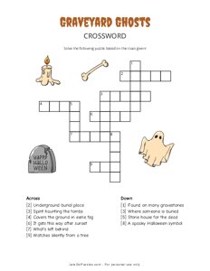Graveyard Ghosts Halloween Crossword