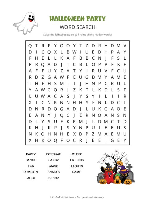 Halloween Party Word Search