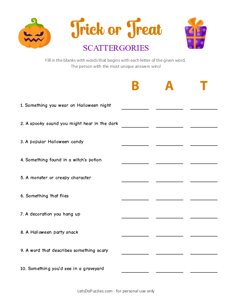 Trick or Treat Halloween Scattergories