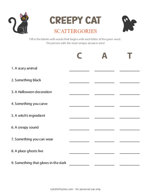 Creepy Cat Halloween Scattergories