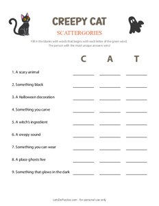 Creepy Cat Halloween Scattergories