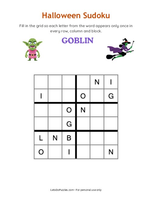 Halloween Word Sudoku - Goblin