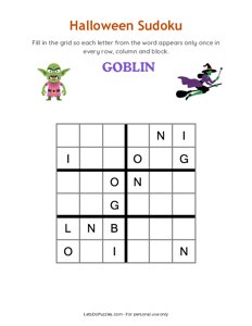 Halloween Word Sudoku - Goblin