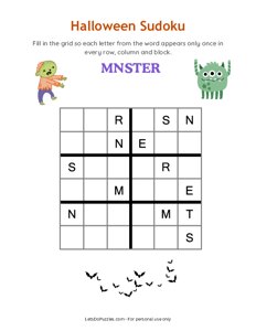 Halloween Word Sudoku - Monster
