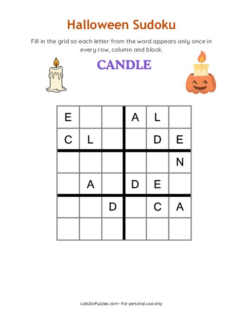 Halloween Word Sudoku - Candle