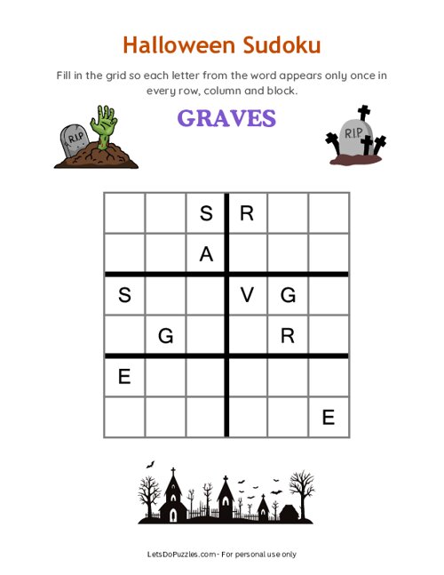 Halloween Word Sudoku - Graves