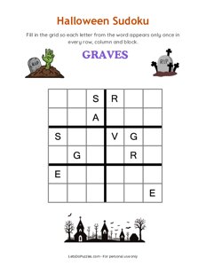 Halloween Word Sudoku - Graves