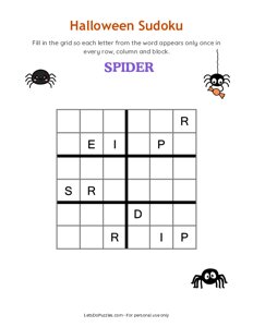 Halloween Word Sudoku - Spider