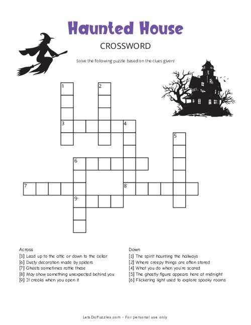 Haunted House Halloween Crossword