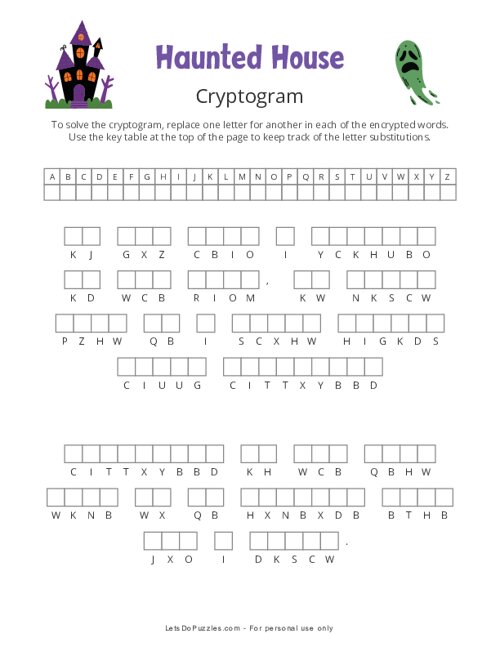 Haunted House Halloween Cryptogram