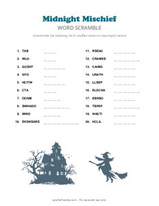 Midnight Mischief Halloween Word Scramble