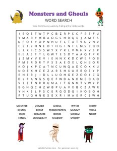 Monsters and Ghouls Word Search