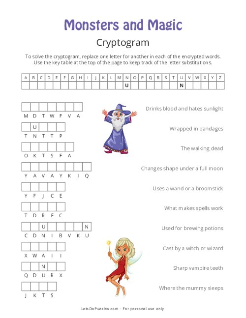 Monsters and Magic Halloween Cryptogram