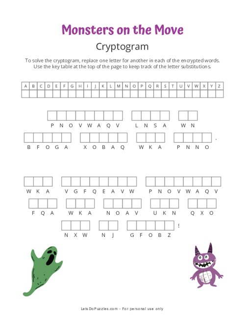 Monsters on the Move Halloween Cryptogram