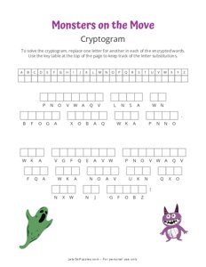 Monsters on the Move Halloween Cryptogram