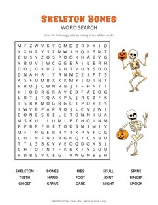 Skeleton Bones Word Search