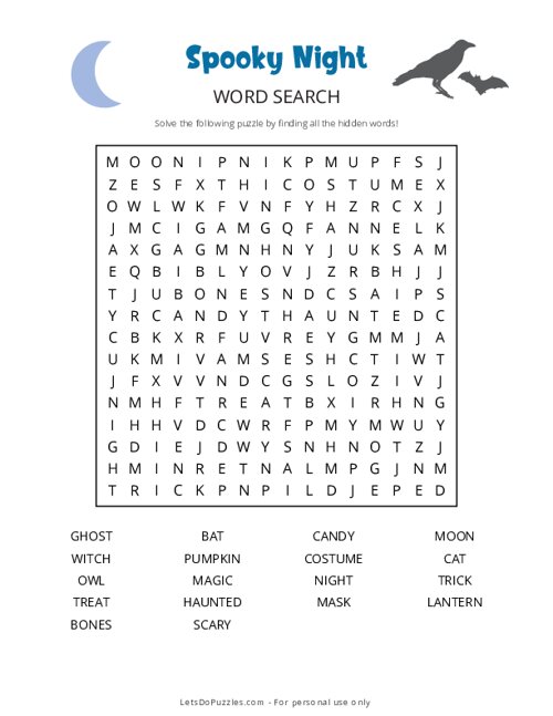Spooky Night Word Search