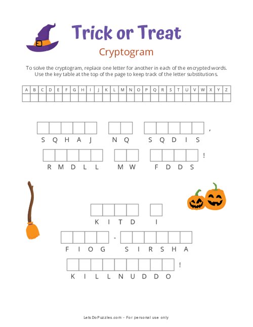 Trick or Treat Halloween Cryptogram