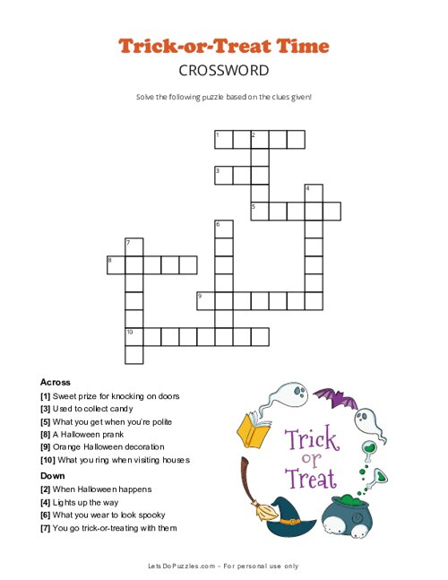 Trick-or-Treat Time Halloween Crossword