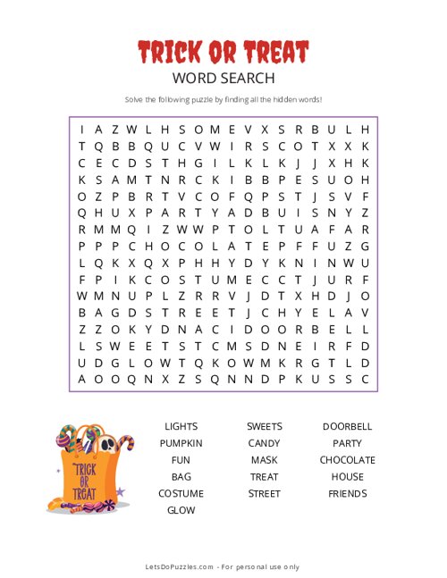 Trick or Treat Word Search