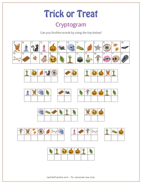 Trick or Treat Picture Halloween Cryptogram