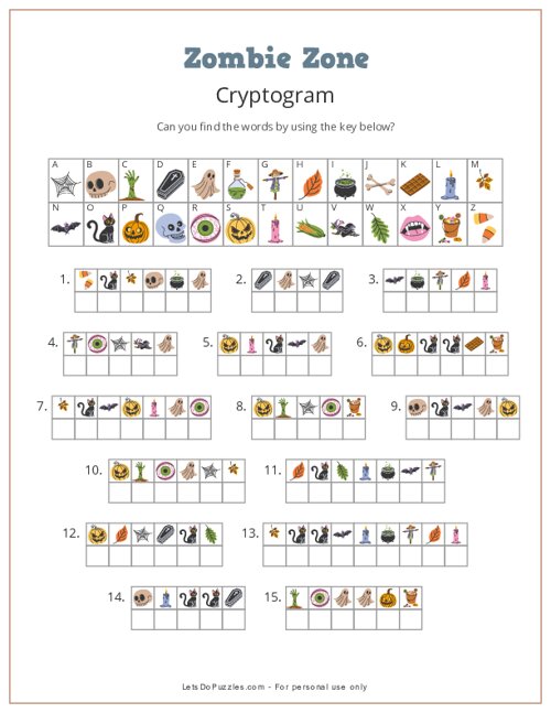 Zombie Zone Halloween Cryptogram
