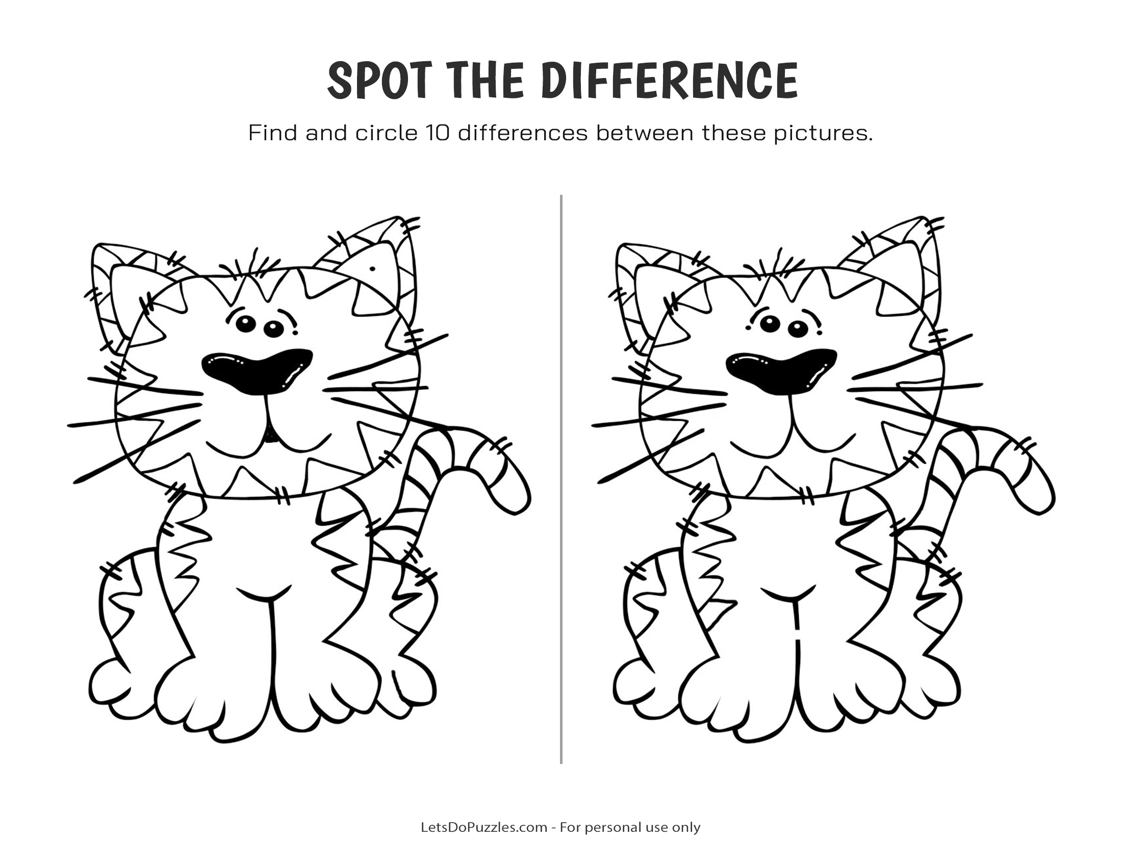 Cartoon Cat Sitting - Spot the Difference