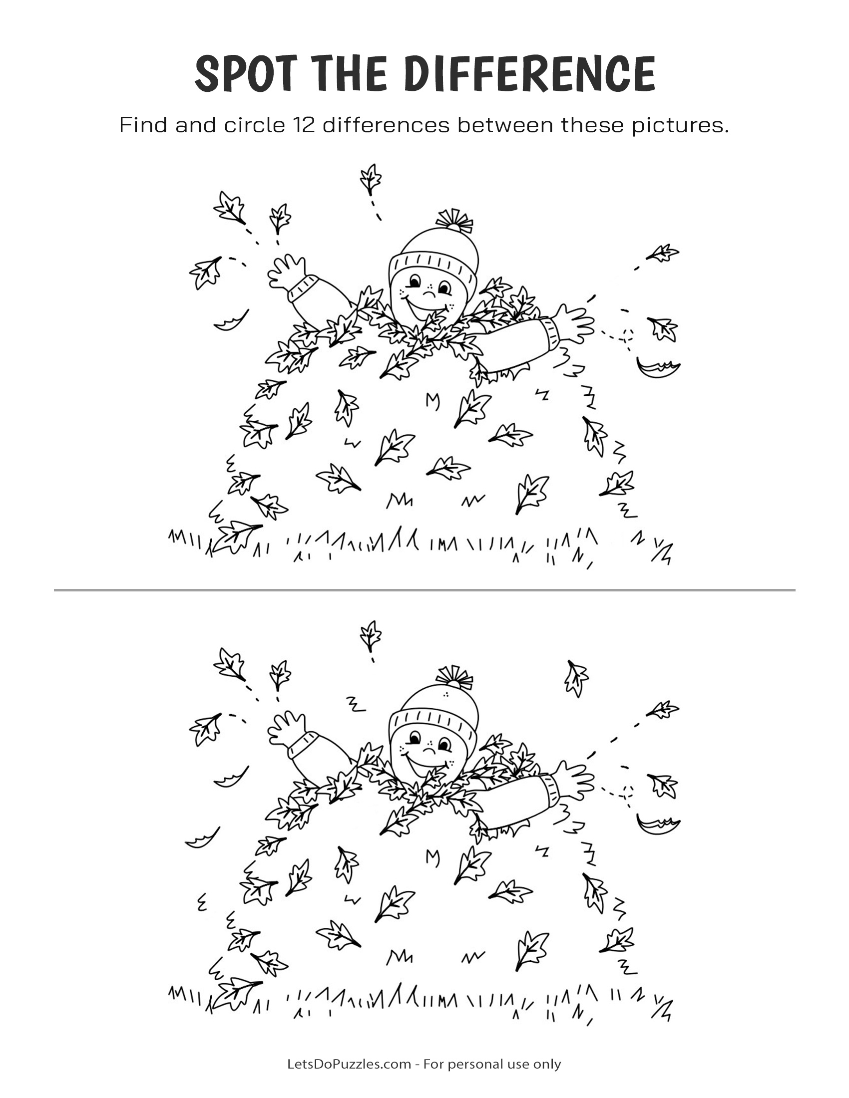 Child in Leaves - Spot the Difference