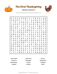 The First Thanksgiving Word Search