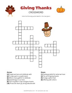Giving Thanks Thanksgiving Crossword
