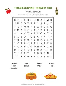 Thanksgiving Dinner Fun Word Search