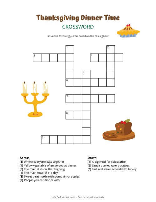 Thanksgiving Dinner Time Crossword