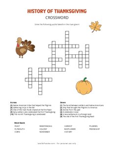 History of Thanksgiving Crossword