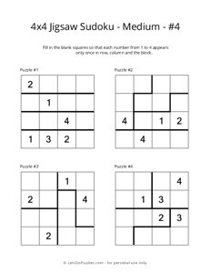 4x4 Jigsaw Sudoku - Medium - #4
