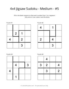 4x4 Jigsaw Sudoku - Medium - #5