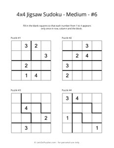 4x4 Jigsaw Sudoku - Medium - #6