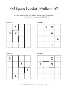 4x4 Jigsaw Sudoku - Medium - #7