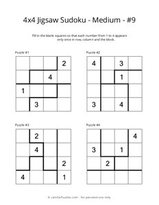 4x4 Jigsaw Sudoku - Medium - #9