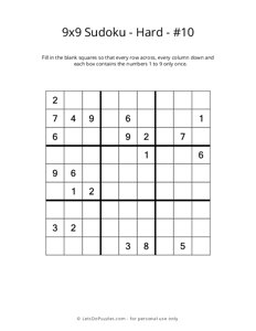 9x9 Sudoku - Hard - #10