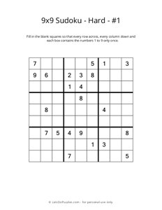 9x9 Sudoku - Hard - #1