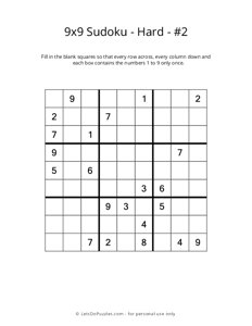 9x9 Sudoku - Hard - #2