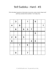 9x9 Sudoku - Hard - #3