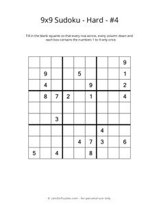 9x9 Sudoku - Hard - #4