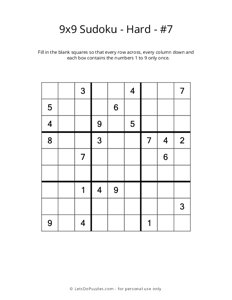 9x9 Sudoku - Hard - #7
